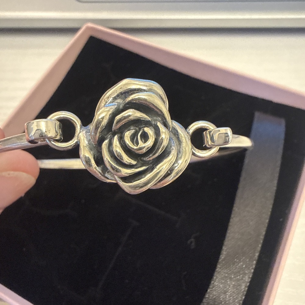 Paz Creations PZ 925 Sterling Silver Dimensional Rose Flower Hook Bangle